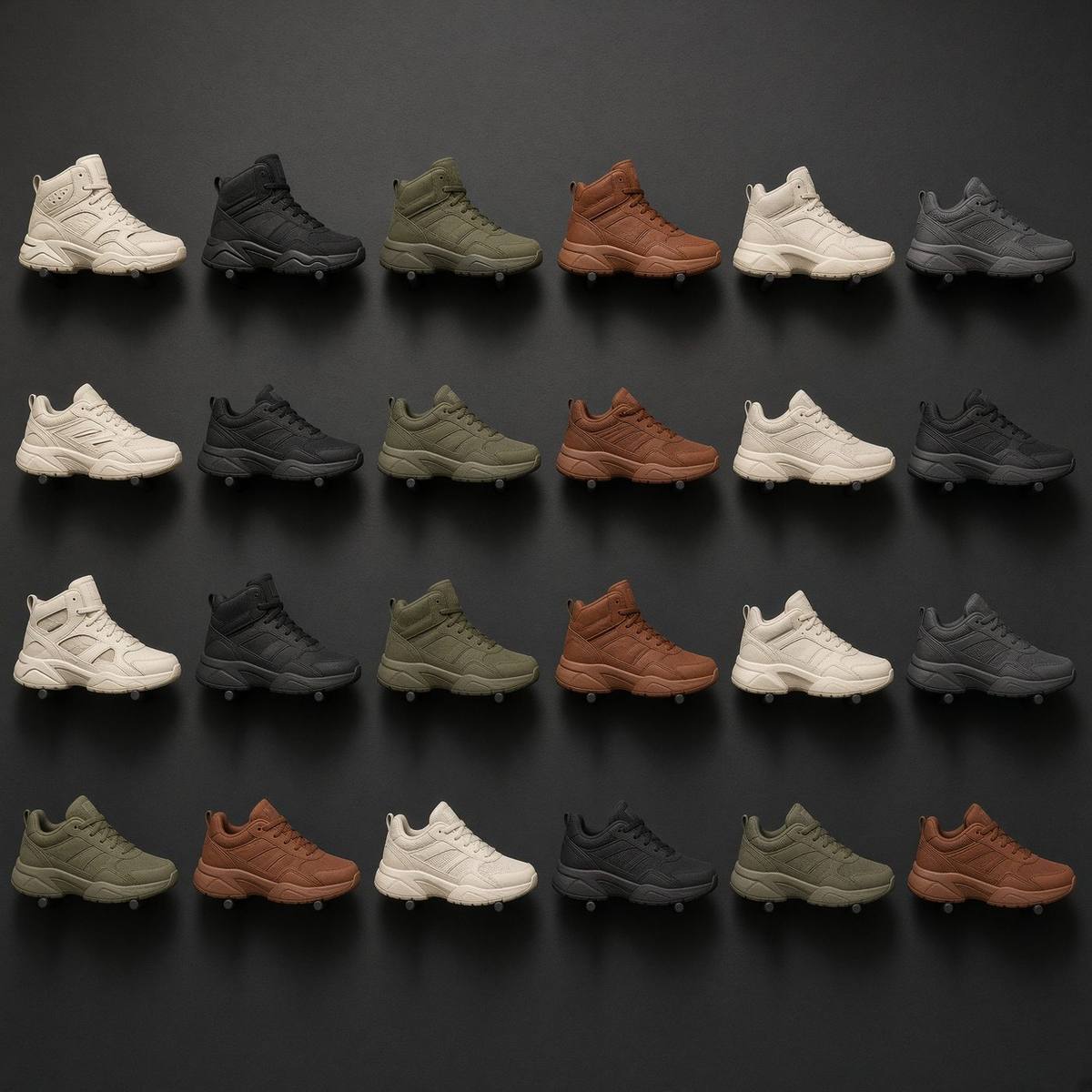 Grid of original sneakers on a display wall