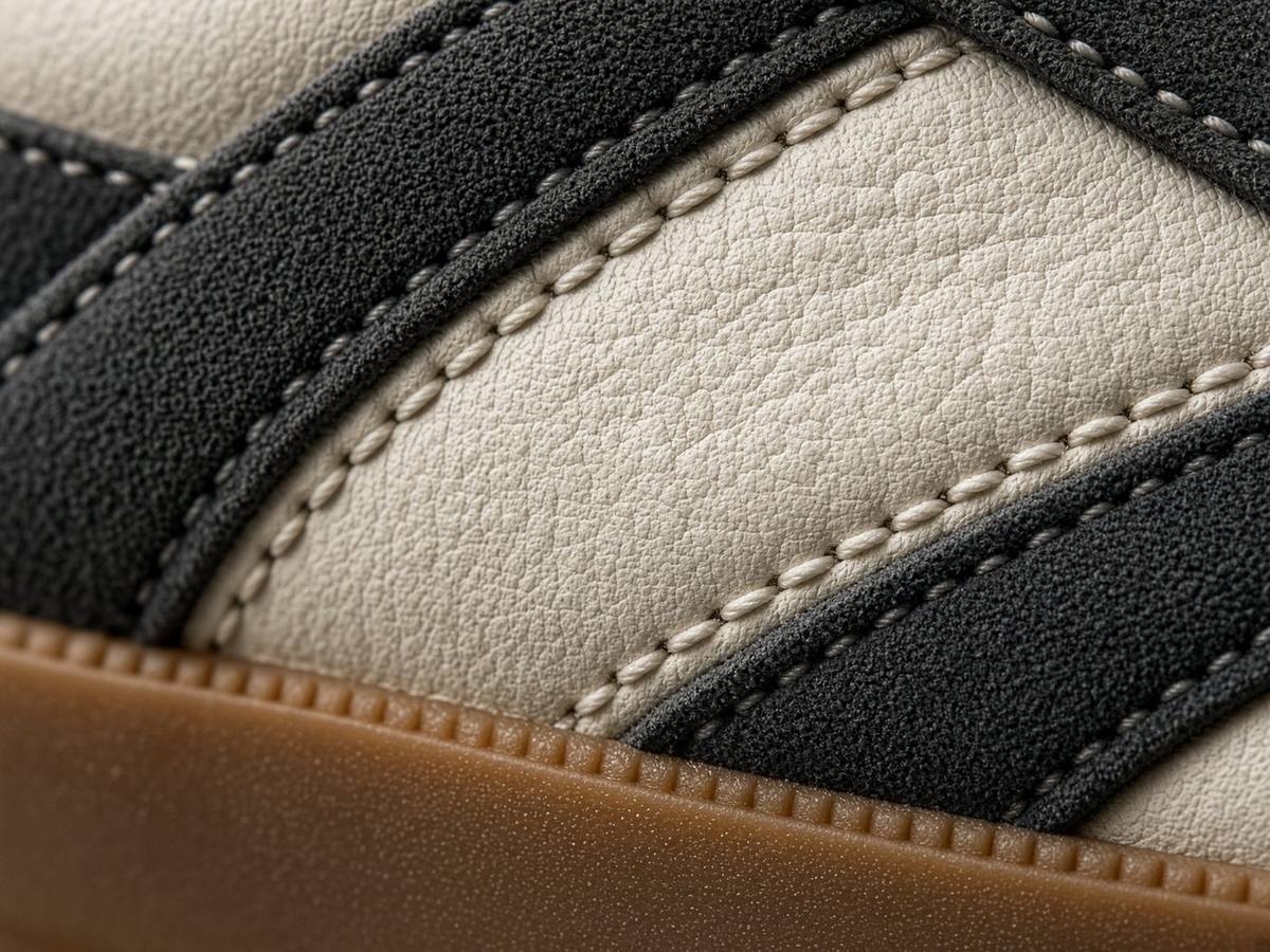 Close-up of leather and suede sneaker materials